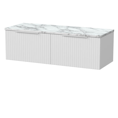 [BFLF122LCM2] Callingwood Contemporary Wall Hung 2 Drawer 1200mm Vanity Unit with Carrera Marble Laminate Worktop, Choice of Colour - Cutout