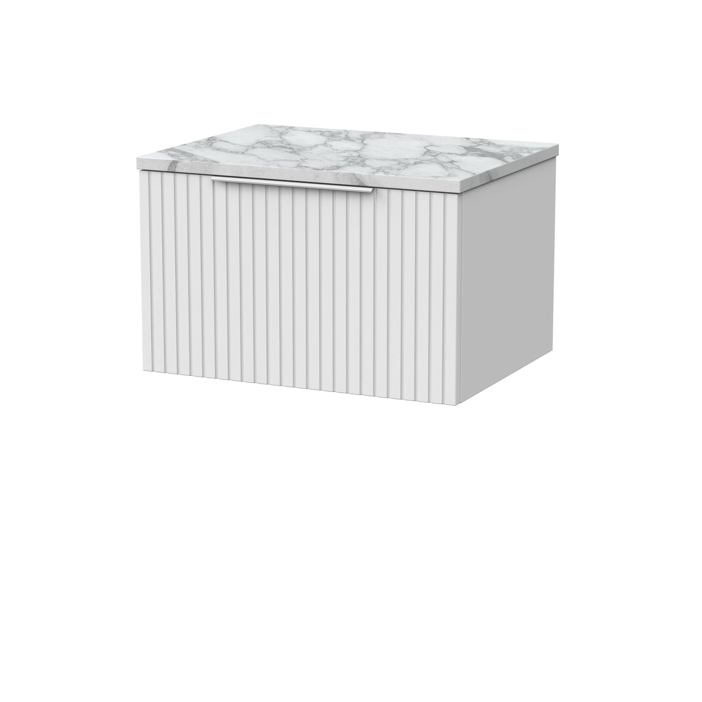 [BFLF122LCM] Callingwood Contemporary Wall Hung 1 Drawer Vanity Unit with Carrera Marble Laminate Worktop, Choice of Size and Colour - Cutout