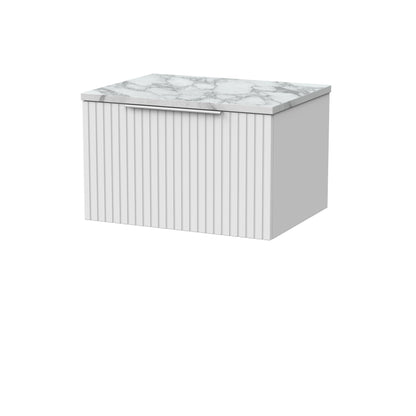[BFLF122LCM] Callingwood Contemporary Wall Hung 1 Drawer Vanity Unit with Carrera Marble Laminate Worktop, Choice of Size and Colour - Cutout