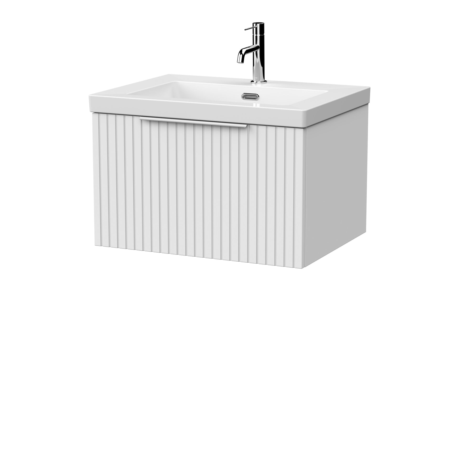 [BFLF122L] Callingwood Contemporary Wall Hung 1 Drawer Vanity Unit with 1 Tap Hole Fireclay Basin, Choice of Size and Colour - Cutout