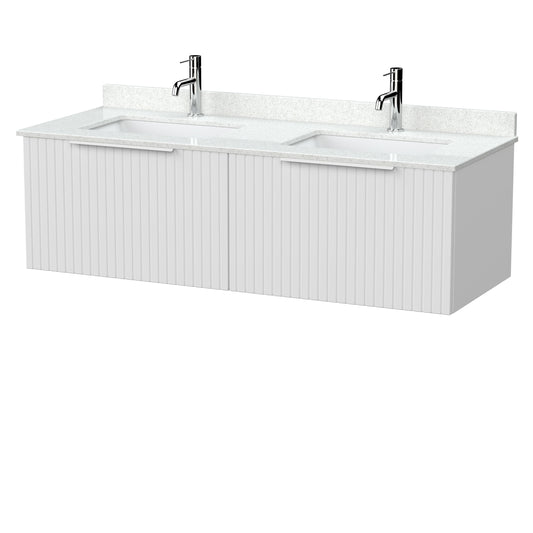 [BFLF122WS2] Callingwood Contemporary Wall Hung 2 Drawer 1200mm Vanity Unit with Marble Worktop and Double Basin, Choice of Colour - Cutout