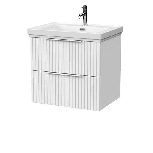 [BFLF124A] Callingwood Contemporary Wall Hung 2 Drawer Vanity Unit with Traditional 1 Tap Hole Fireclay Basin, Choice of Size and Colour - Cutout