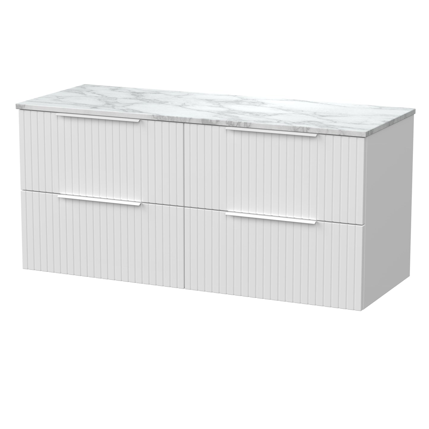 [BFLF124CMT2] Callingwood Contemporary Wall Hung 4 Drawer 1200mm Vanity Unit with Carrera Marble Worktop, Choice of Colour - Cutout