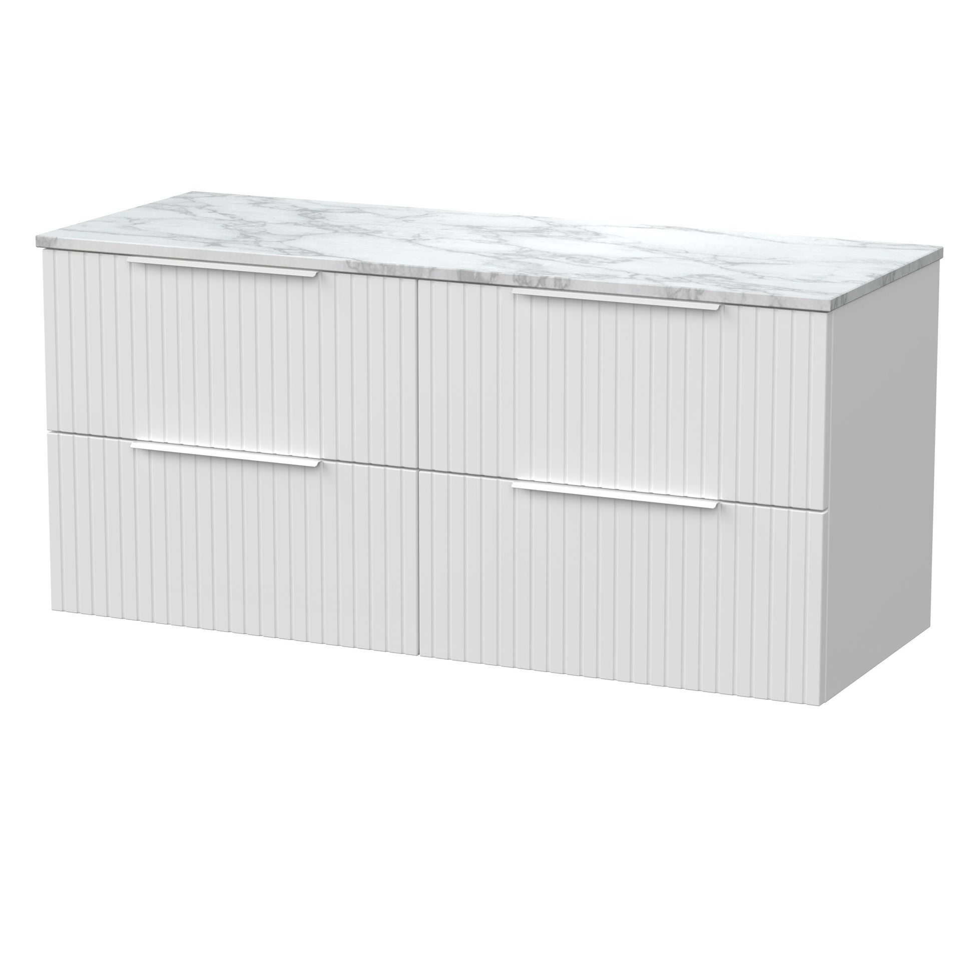 [BFLF124CMT2] Callingwood Contemporary Wall Hung 4 Drawer 1200mm Vanity Unit with Carrera Marble Worktop, Choice of Colour - Cutout