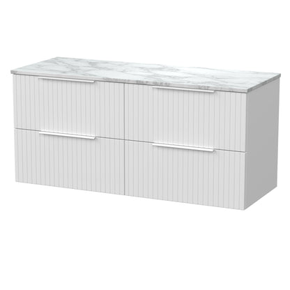 [BFLF124CMT2] Callingwood Contemporary Wall Hung 4 Drawer 1200mm Vanity Unit with Carrera Marble Worktop, Choice of Colour - Cutout