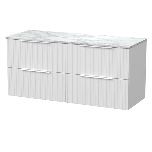 [BFLF124CMT2] Callingwood Contemporary Wall Hung 4 Drawer 1200mm Vanity Unit with Carrera Marble Worktop, Choice of Colour - Cutout