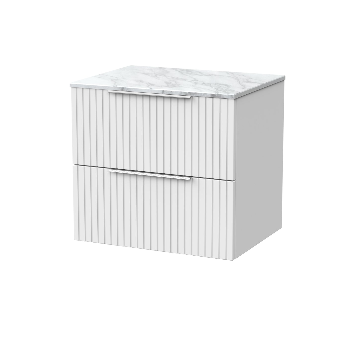 [BFLF124CMT] Callingwood Contemporary Wall Hung 2 Drawer Vanity Unit with Carrera Marble Worktop, Choice of Size and Colour - Cutout