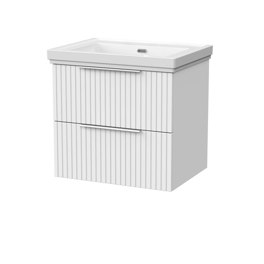 [BFLF124H] Callingwood Contemporary Wall Hung 2 Drawer Vanity Unit with Traditional 0 Tap Hole Fireclay Basin, Choice of Size and Colour - Cutout
