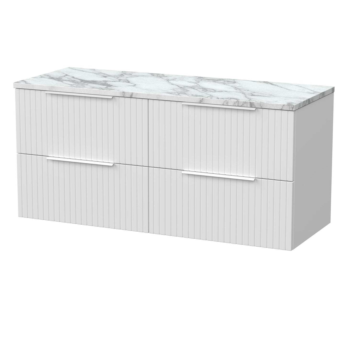 [BFLF124LCM2] Callingwood Contemporary Wall Hung 4 Drawer 1200mm Vanity Unit with Carrera Marble Laminate Worktop, Choice of Colour - Cutout