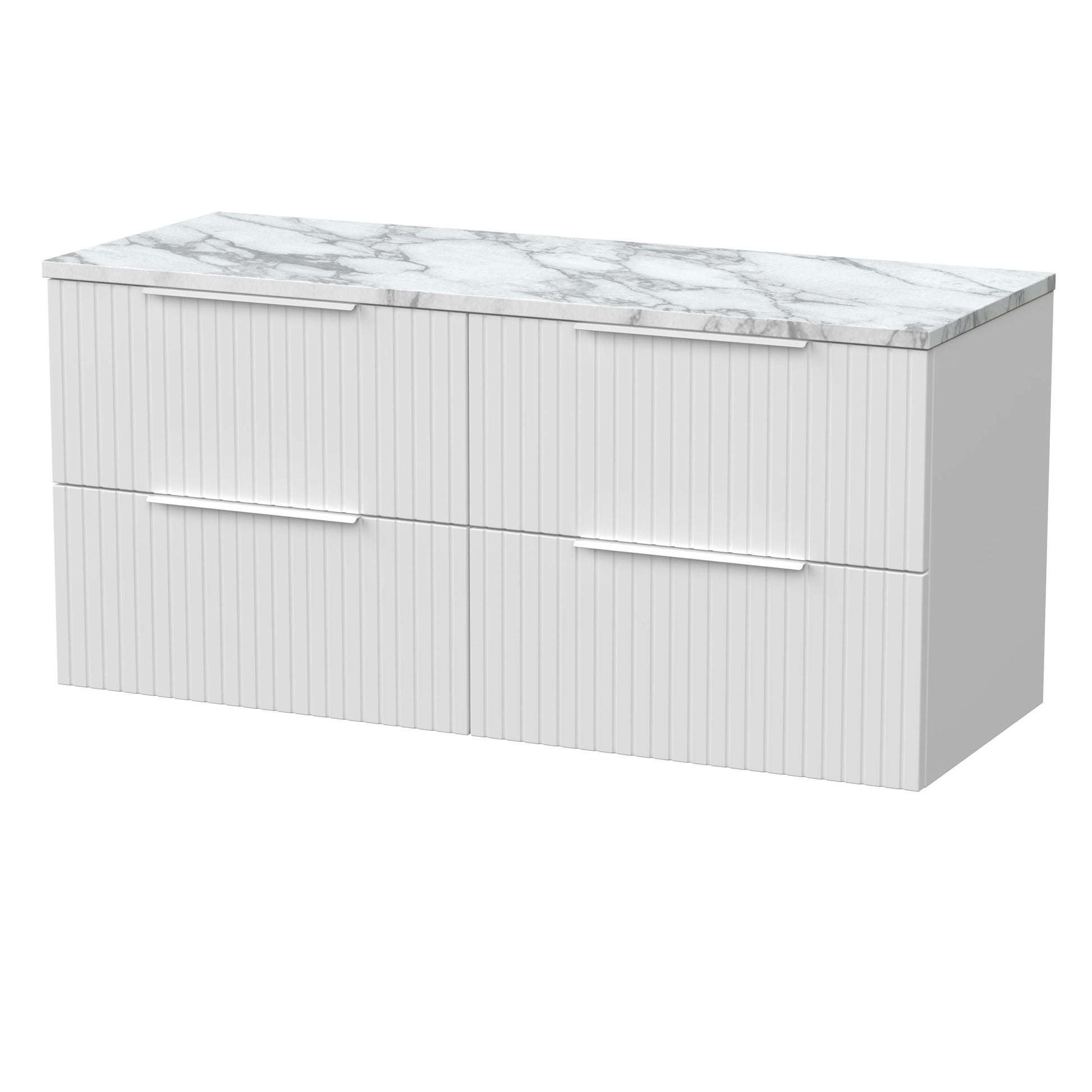 [BFLF124LCM2] Callingwood Contemporary Wall Hung 4 Drawer 1200mm Vanity Unit with Carrera Marble Laminate Worktop, Choice of Colour - Cutout