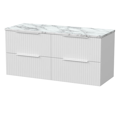 [BFLF124LCM2] Callingwood Contemporary Wall Hung 4 Drawer 1200mm Vanity Unit with Carrera Marble Laminate Worktop, Choice of Colour - Cutout