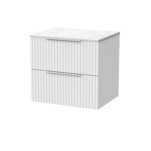 [BFLF124WMT] Callingwood Contemporary Wall Hung 2 Drawer Vanity Unit with White Marble Worktop, Choice of Size and Colour - Cutout