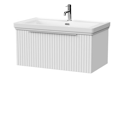 [BFLF125A] Callingwood Contemporary Wall Hung 1 Drawer Vanity Unit with Traditional 1 Tap Hole Fireclay Basin, Choice of Size and Colour - Cutout
