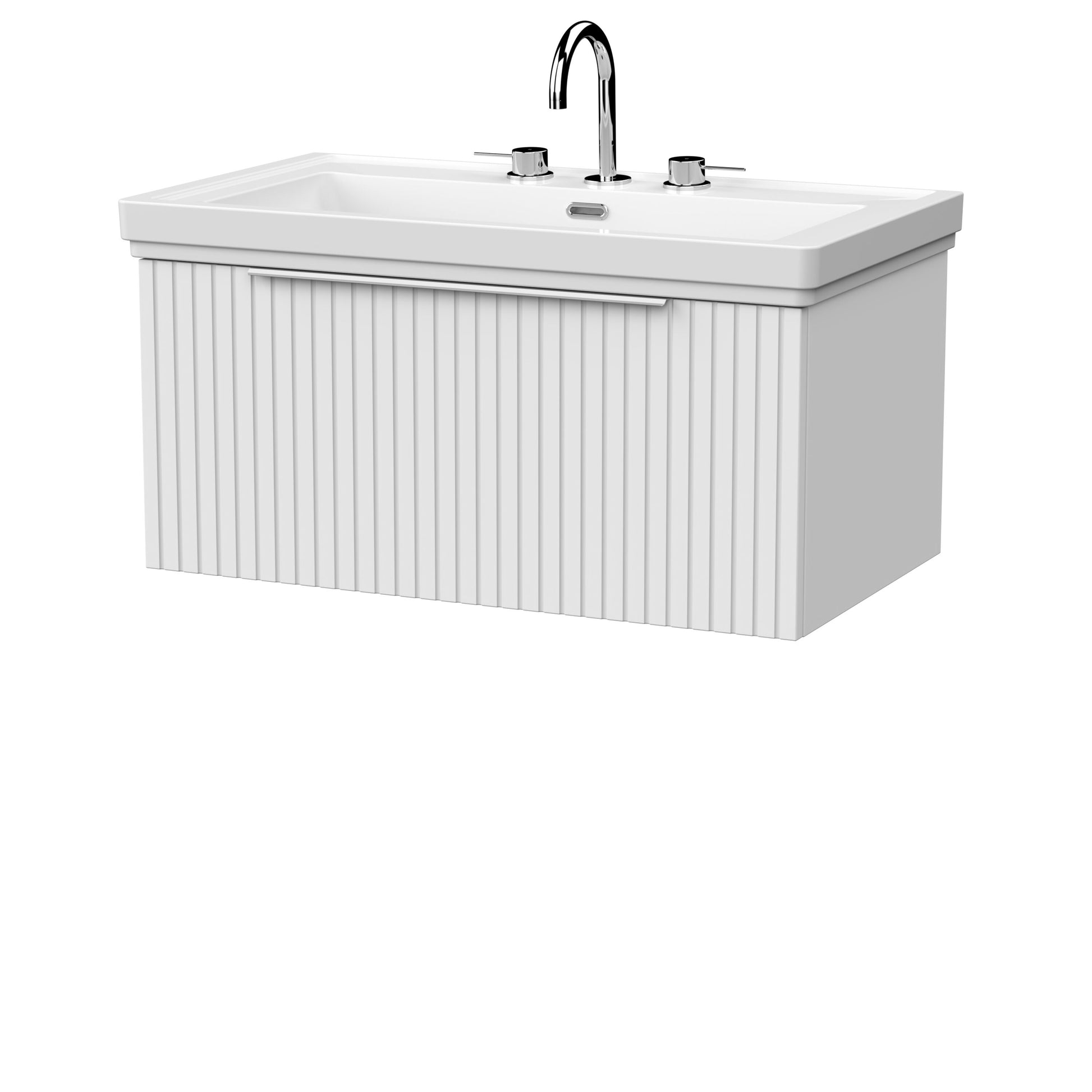 [BFLF125B] Callingwood Contemporary Wall Hung 1 Drawer Vanity Unit with Traditional 3 Tap Hole Fireclay Basin, Choice of Size and Colour - Cutout