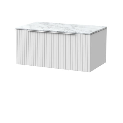 [BFLF125CMT] Callingwood Contemporary Wall Hung 1 Drawer Vanity Unit with Carrera Marble Worktop, Choice of Size and Colour - Cutout