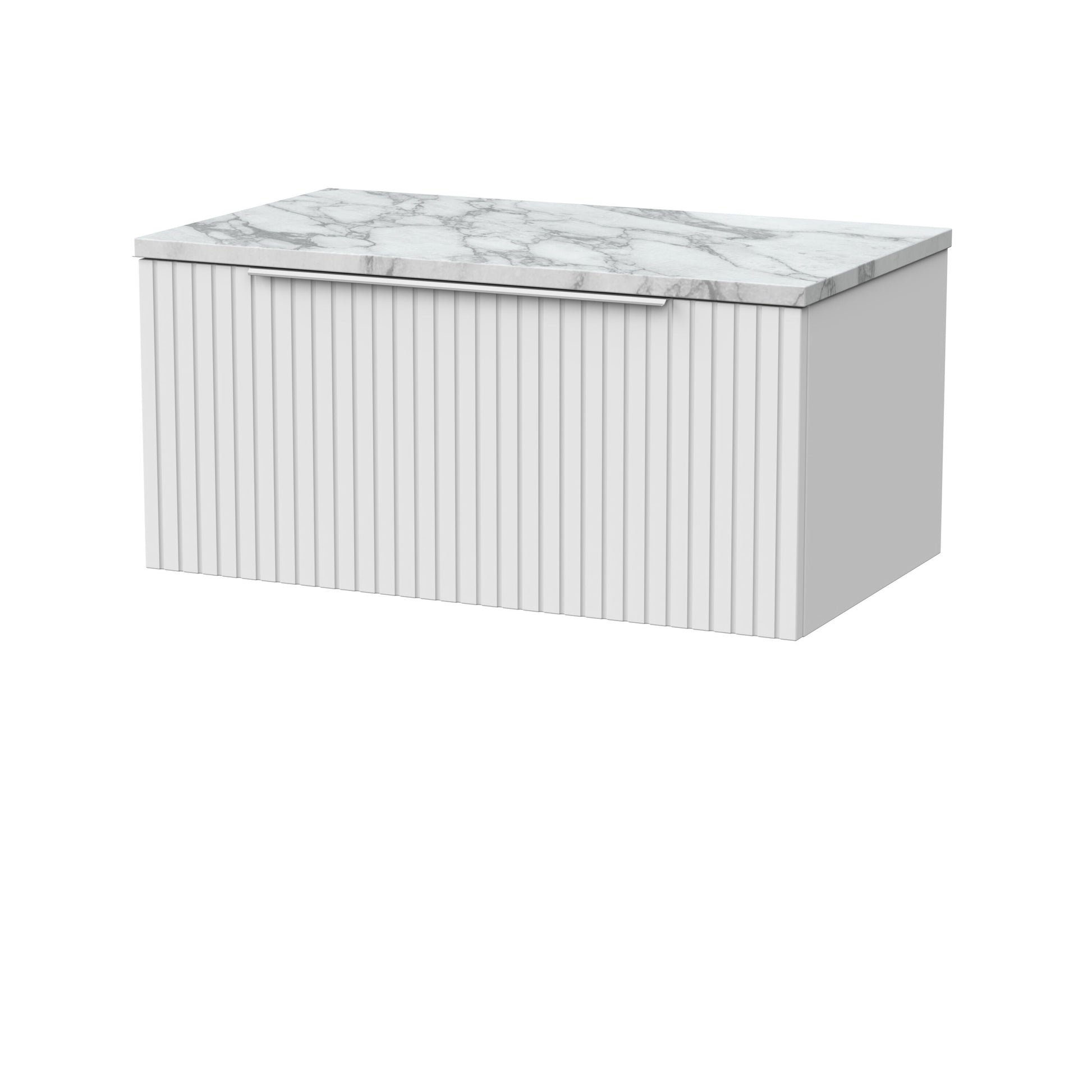 [BFLF125LCM] Callingwood Contemporary Wall Hung 1 Drawer Vanity Unit with Carrera Marble Laminate Worktop, Choice of Size and Colour - Cutout