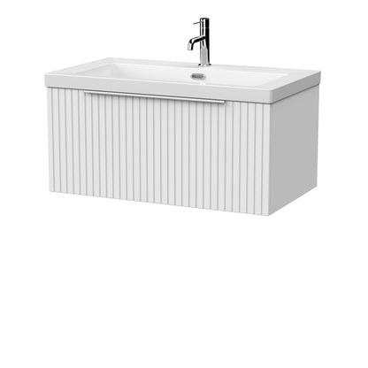 [BFLF125L] Callingwood Contemporary Wall Hung 1 Drawer Vanity Unit with 1 Tap Hole Fireclay Basin, Choice of Size and Colour - Cutout