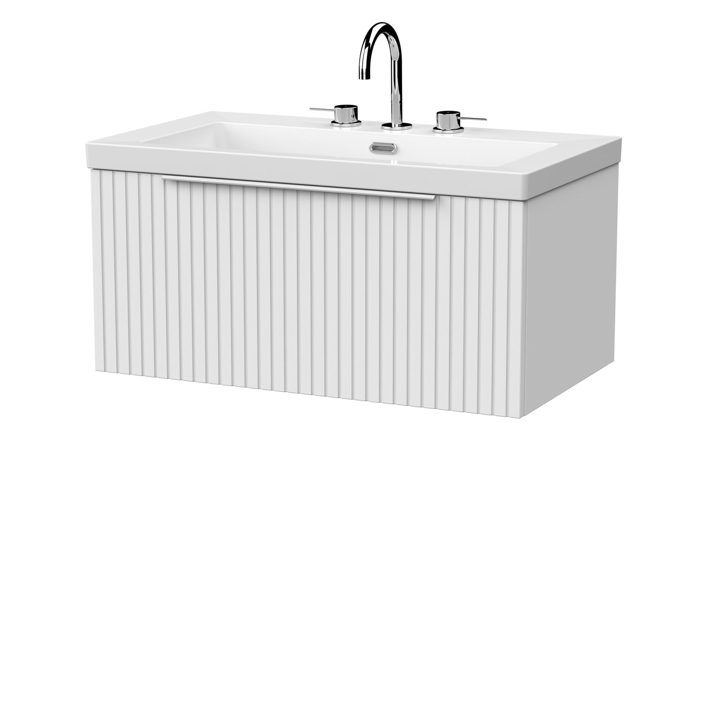 [BFLF125M] Callingwood Contemporary Wall Hung 1 Drawer Vanity Unit with 3 Tap Hole Fireclay Basin, Choice of Size and Colour - Cutout