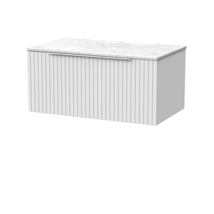 [BFLF125WMT] Callingwood Contemporary Wall Hung 1 Drawer Vanity Unit with White Marble Worktop, Choice of Size and Colour - Cutout