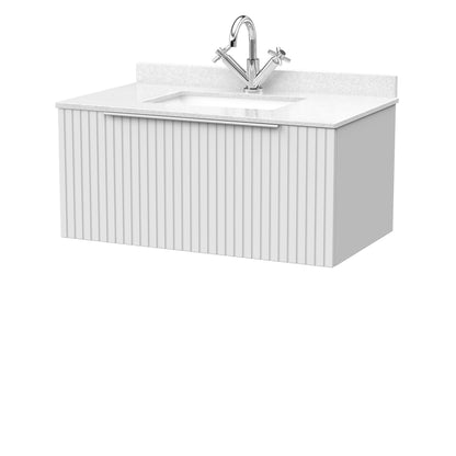[BFLF125WS1] Callingwood Contemporary Wall Hung 1 Drawer Vanity Unit with Marble Worktop and Basin, Choice of Size and Colour - Cutout