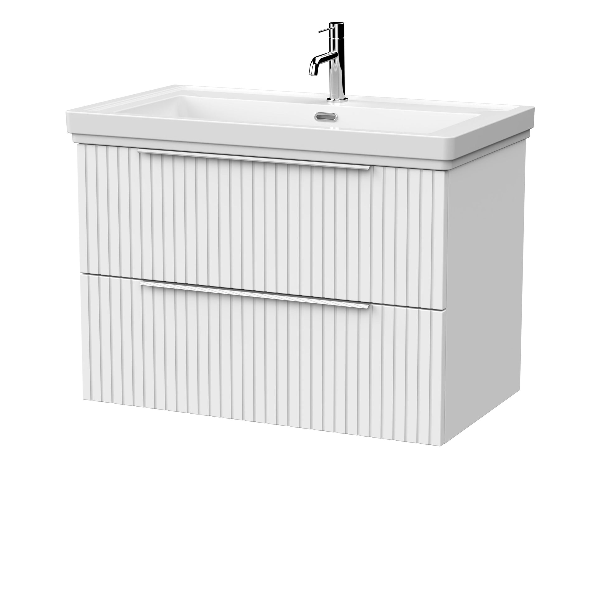 [BFLF126A] Callingwood Contemporary Wall Hung 2 Drawer Vanity Unit with Traditional 1 Tap Hole Fireclay Basin, Choice of Size and Colour - Cutout
