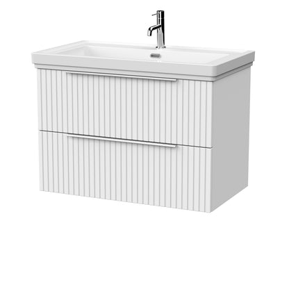 [BFLF126A] Callingwood Contemporary Wall Hung 2 Drawer Vanity Unit with Traditional 1 Tap Hole Fireclay Basin, Choice of Size and Colour - Cutout