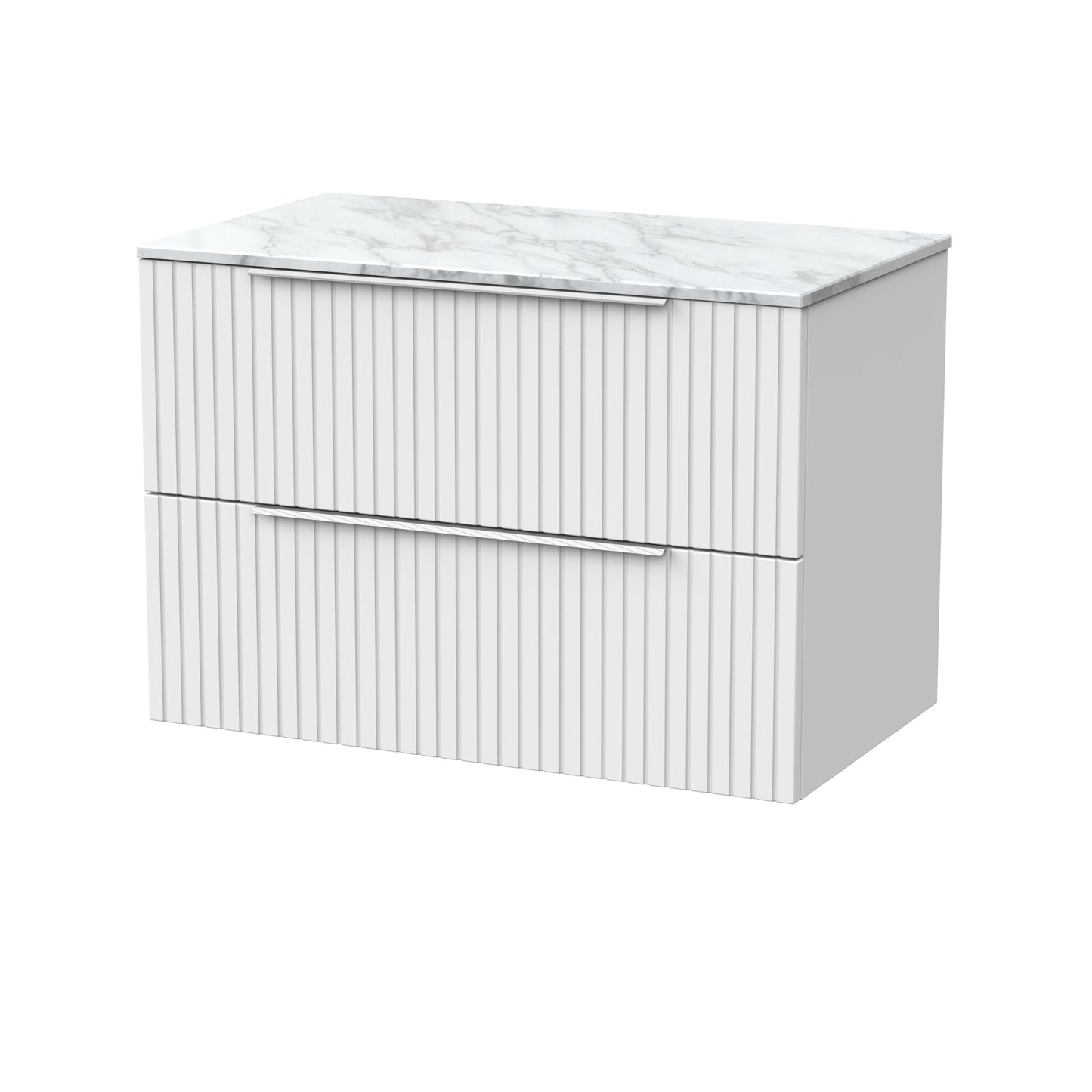 [BFLF126CMT] Callingwood Contemporary Wall Hung 2 Drawer Vanity Unit with Carrera Marble Worktop, Choice of Size and Colour - Cutout