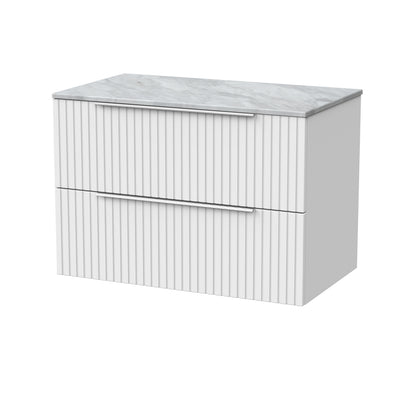 [BFLF126GMT] Callingwood Contemporary Wall Hung 2 Drawer Vanity Unit with Grey Marble Worktop, Choice of Size and Colour - Cutout