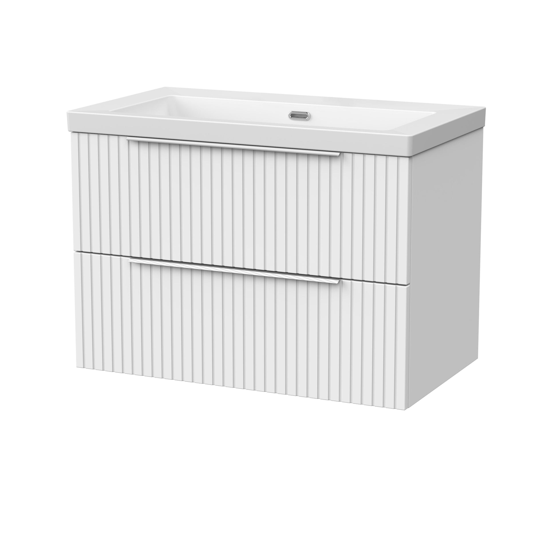[BFLF126K] Callingwood Contemporary Wall Hung 2 Drawer Vanity Unit with 0 Tap Hole Fireclay Basin, Choice of Size and Colour - Cutout