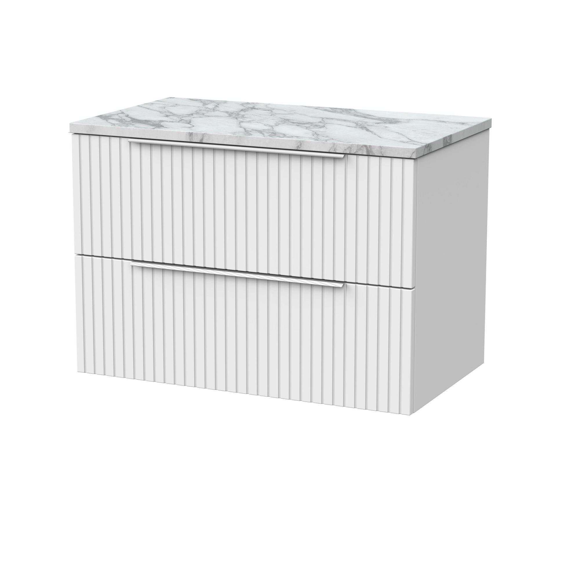 [BFLF126LCM] Callingwood Contemporary Wall Hung 2 Drawer Vanity Unit with Carrera Marble Laminate Worktop, Choice of Size and Colour - Cutout