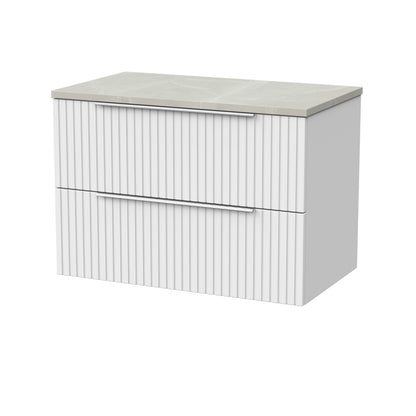 [BFLF126LMP] Callingwood Contemporary Wall Hung 2 Drawer Vanity Unit with Marble Plaster Laminate Worktop, Choice of Size and Colour - Cutout