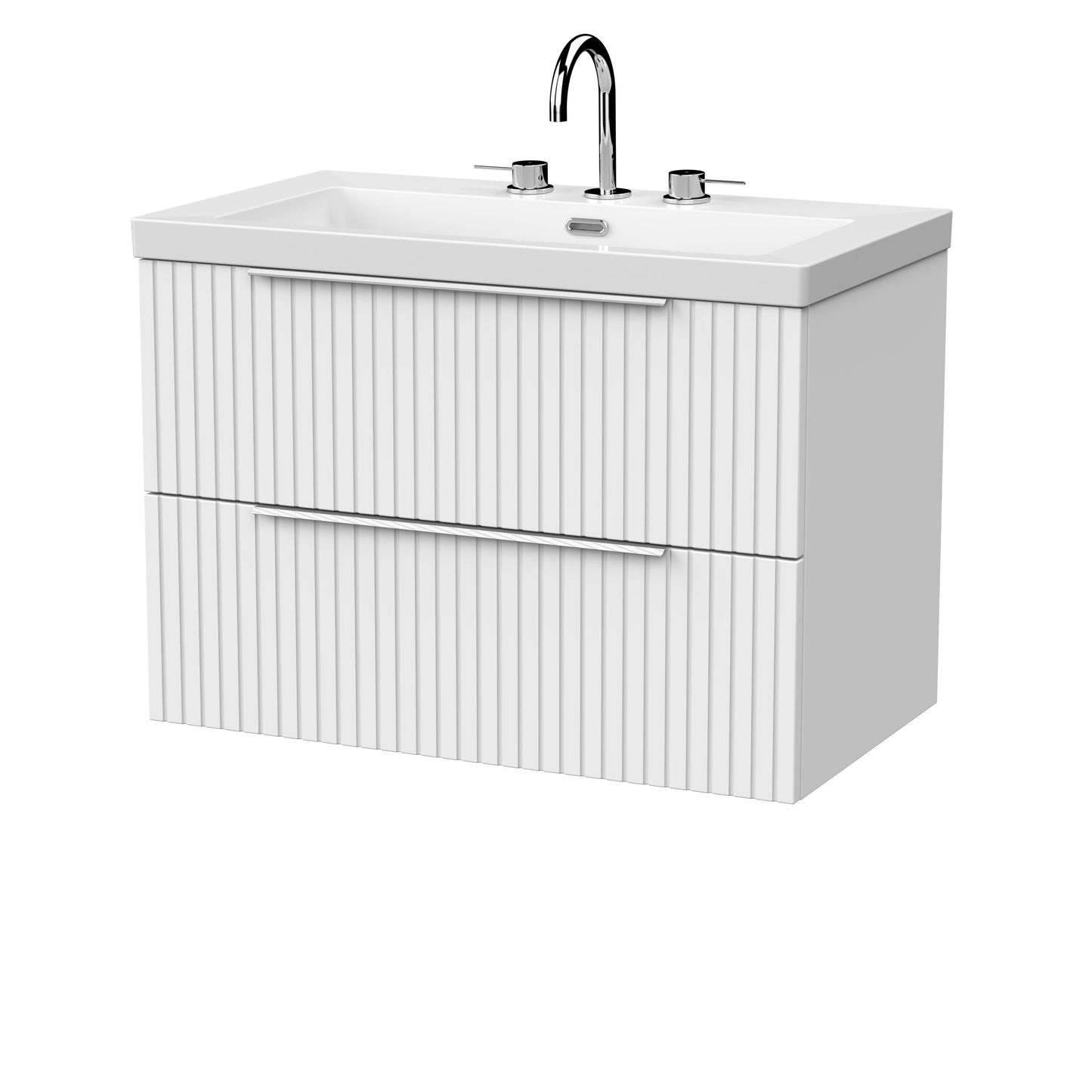 [BFLF126M] Callingwood Contemporary Wall Hung 2 Drawer Vanity Unit with 3 Tap Hole Fireclay Basin, Choice of Size and Colour - Cutout