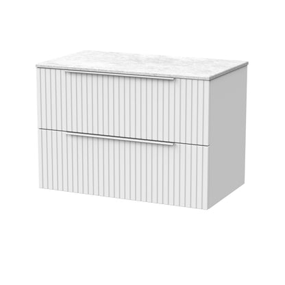 [BFLF126WMT] Callingwood Contemporary Wall Hung 2 Drawer Vanity Unit with White Marble Worktop, Choice of Size and Colour - Cutout