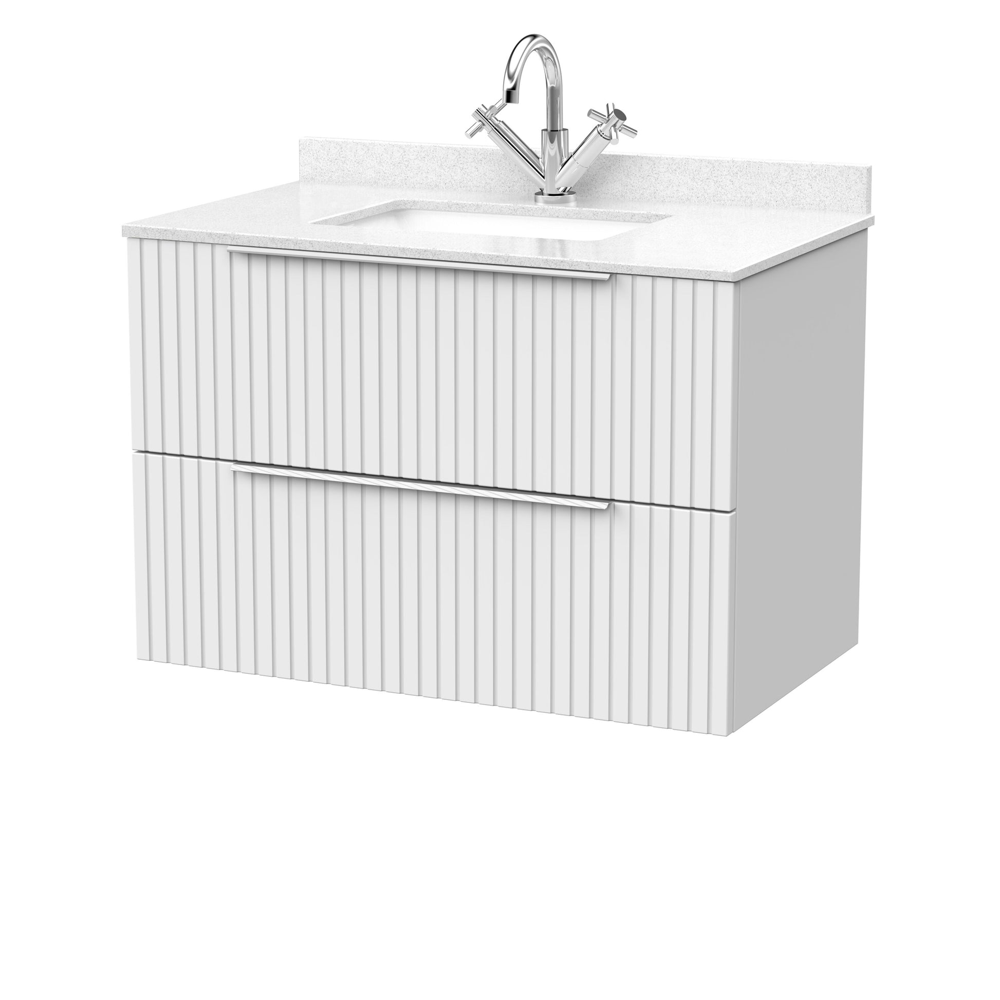 [BFLF126WS1] Callingwood Contemporary Wall Hung 2 Drawer Vanity Unit with Marble Worktop and Basin, Choice of Size and Colour - Cutout