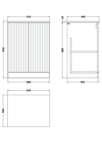 [BFLF1403WMT] Callingwood Contemporary Floor Standing 2 Door Vanity Unit with White Marble Worktop, Choice of Size and Colour - Line Drawing