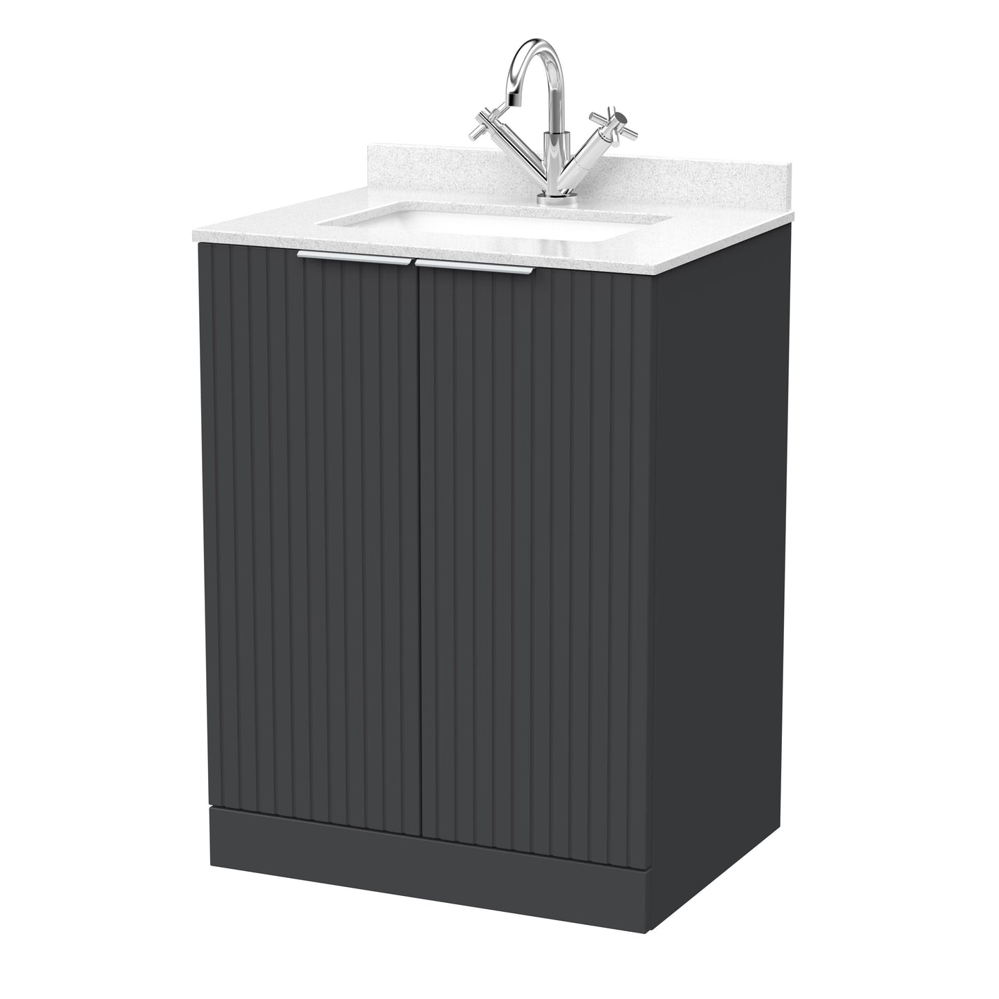 [BFLF1403WS1] Callingwood Contemporary Floor Standing 2 Door Vanity Unit with Marble Worktop and Basin, Choice of Size and Colour - Cutout