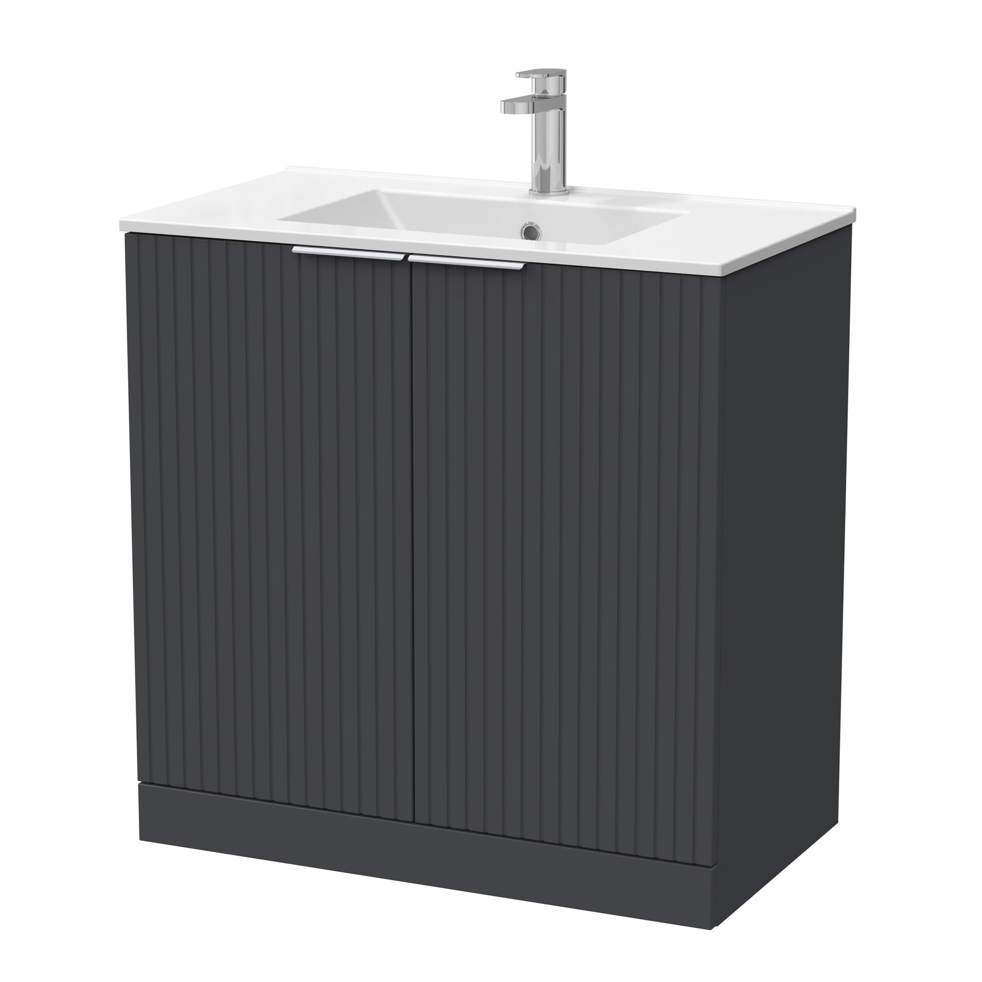[BFLF1405C] Callingwood Contemporary Floor Standing 2 Door Vanity Unit with Minimalist Ceramic Basin, Choice of Size and Colour - Cutout