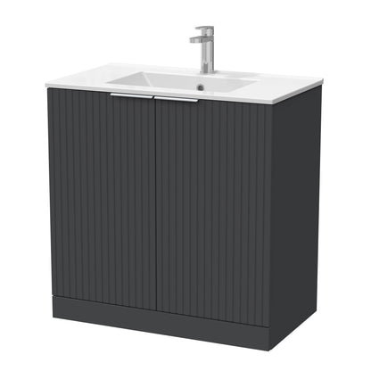 [BFLF1405C] Callingwood Contemporary Floor Standing 2 Door Vanity Unit with Minimalist Ceramic Basin, Choice of Size and Colour - Cutout