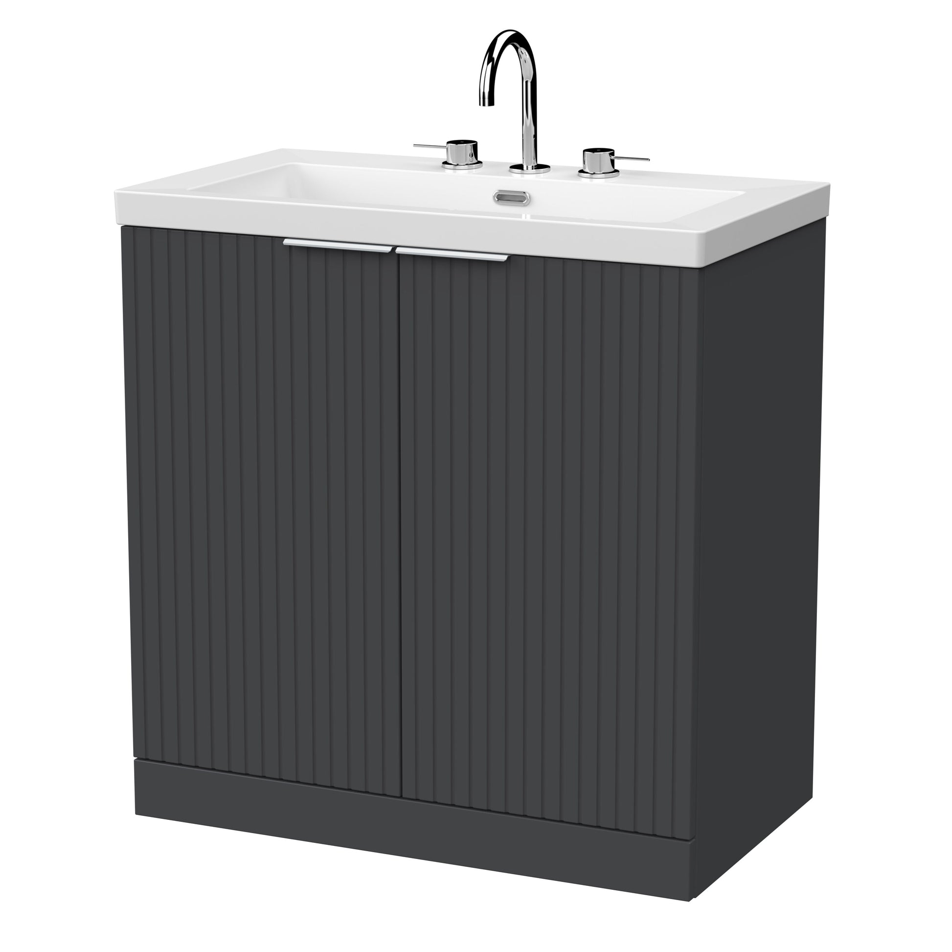 [BFLF1405M] Callingwood Contemporary Floor Standing 2 Door Vanity Unit with 3 Tap Hole Fireclay Basin, Choice of Size and Colour - Cutout