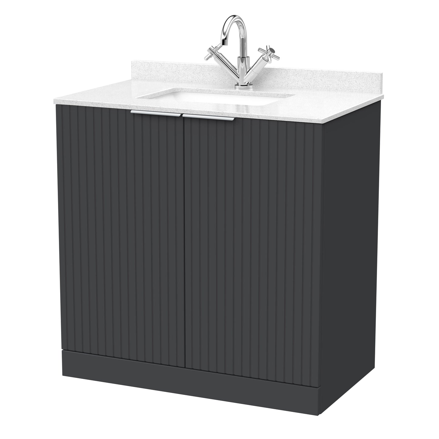 [BFLF1405WS1] Callingwood Contemporary Floor Standing 2 Door Vanity Unit with Marble Worktop and Basin, Choice of Size and Colour - Cutout