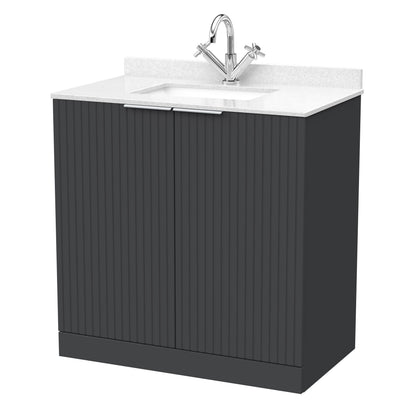 [BFLF1405WS1] Callingwood Contemporary Floor Standing 2 Door Vanity Unit with Marble Worktop and Basin, Choice of Size and Colour - Cutout
