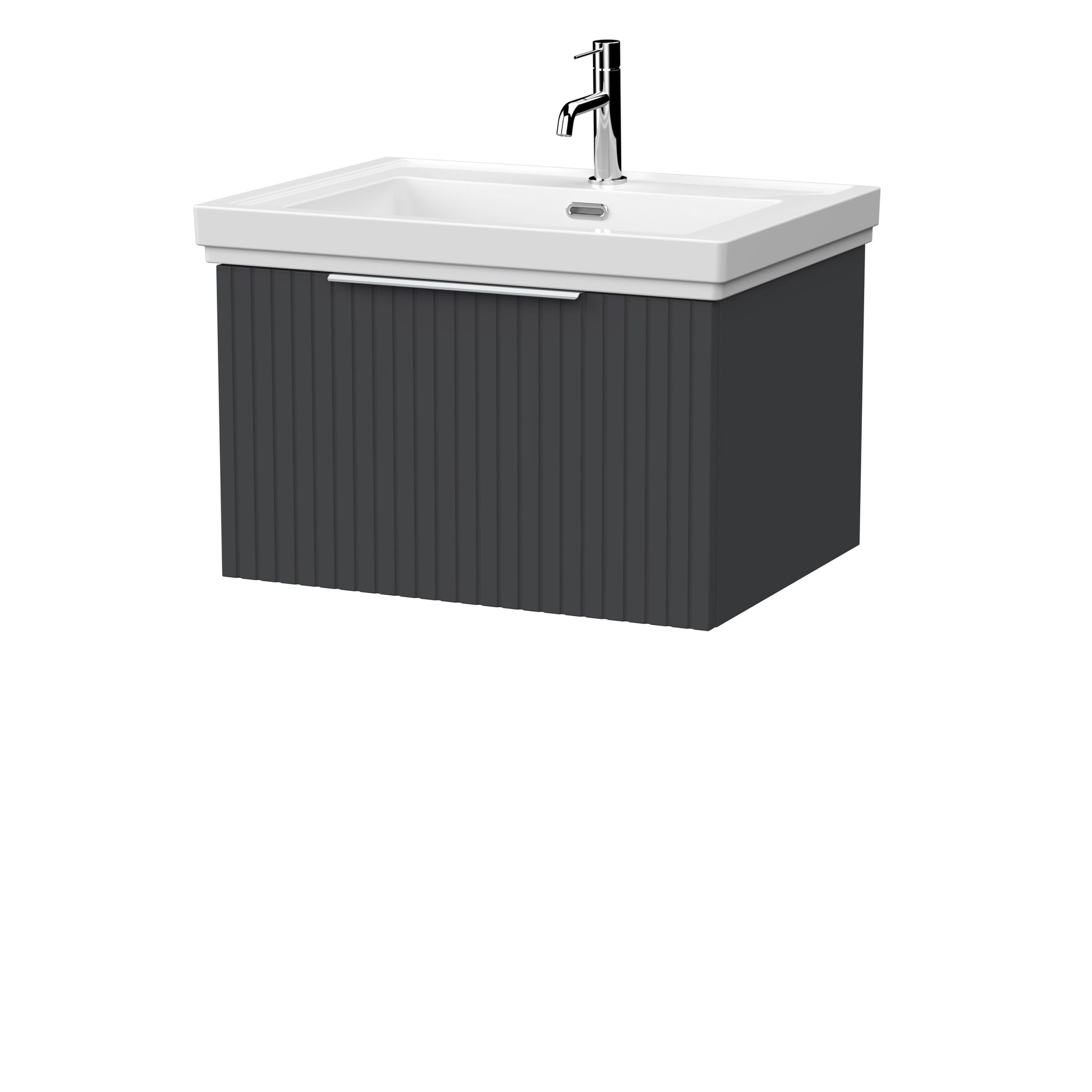 [BFLF1422A] Callingwood Contemporary Wall Hung 1 Drawer Vanity Unit with Traditional 1 Tap Hole Fireclay Basin, Choice of Size and Colour - Cutout
