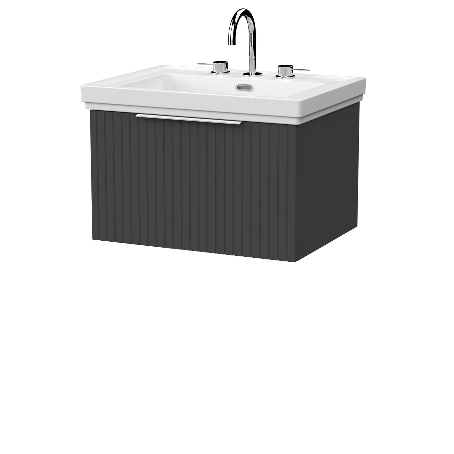 [BFLF1422B] Callingwood Contemporary Wall Hung 1 Drawer Vanity Unit with Traditional 3 Tap Hole Fireclay Basin, Choice of Size and Colour - Cutout