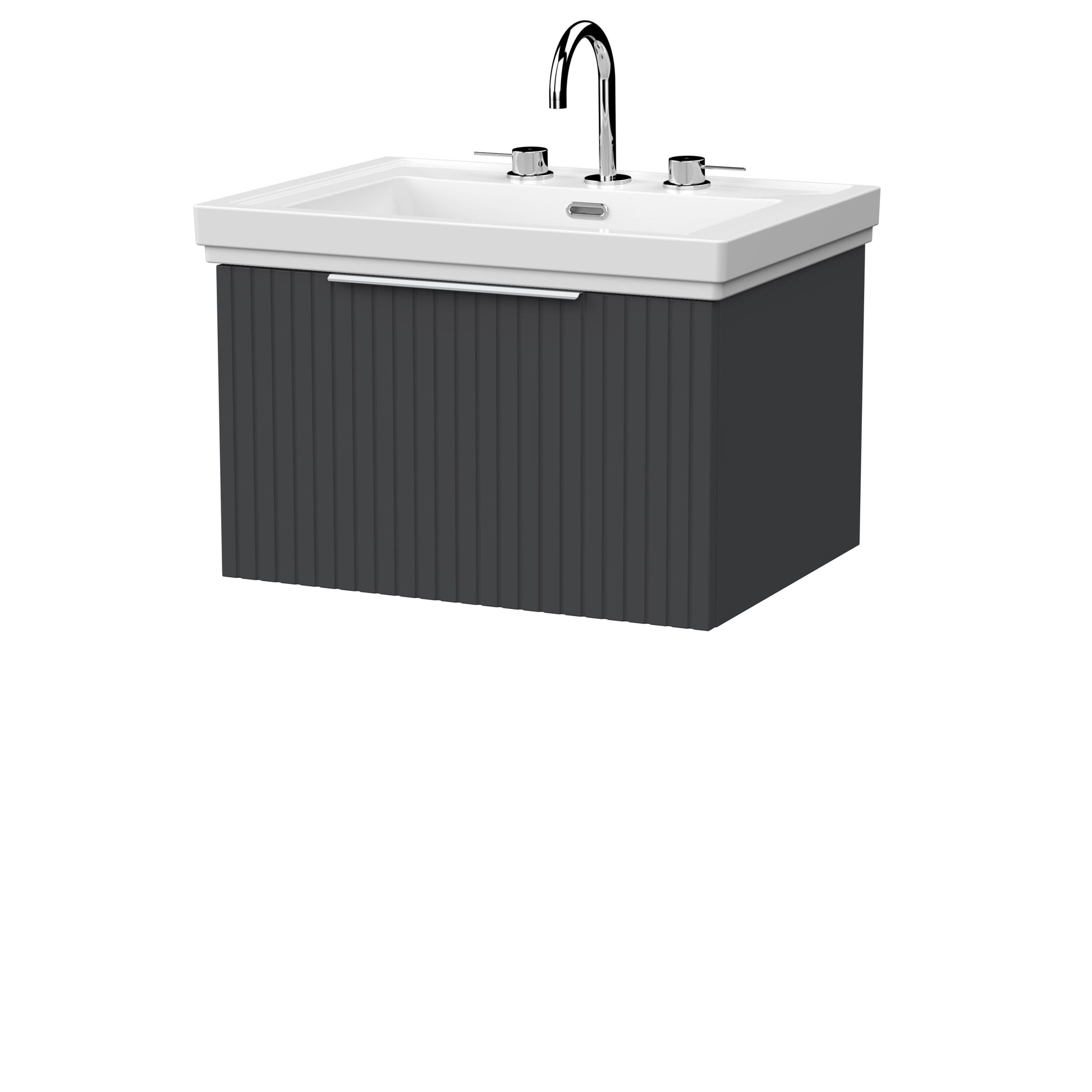 [BFLF1422B] Callingwood Contemporary Wall Hung 1 Drawer Vanity Unit with Traditional 3 Tap Hole Fireclay Basin, Choice of Size and Colour - Cutout