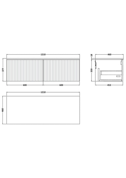 [BFLF1422CMT2] Callingwood Contemporary Wall Hung 2 Drawer 1200mm Vanity Unit with Carrera Marble Worktop, Choice of Colour - Line Drawing