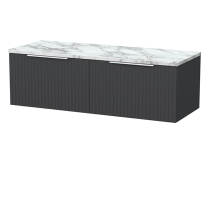[BFLF1422LCM2] Callingwood Contemporary Wall Hung 2 Drawer 1200mm Vanity Unit with Carrera Marble Laminate Worktop, Choice of Colour - Cutout