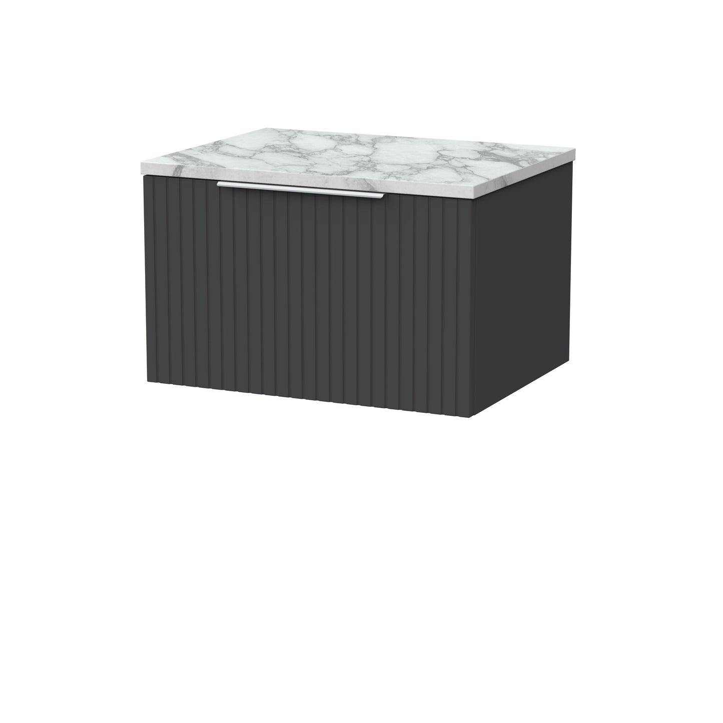 [BFLF1422LCM] Callingwood Contemporary Wall Hung 1 Drawer Vanity Unit with Carrera Marble Laminate Worktop, Choice of Size and Colour - Cutout