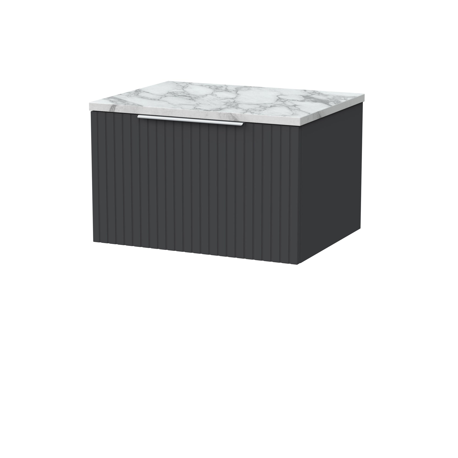[BFLF1422LCM] Callingwood Contemporary Wall Hung 1 Drawer Vanity Unit with Carrera Marble Laminate Worktop, Choice of Size and Colour - Cutout