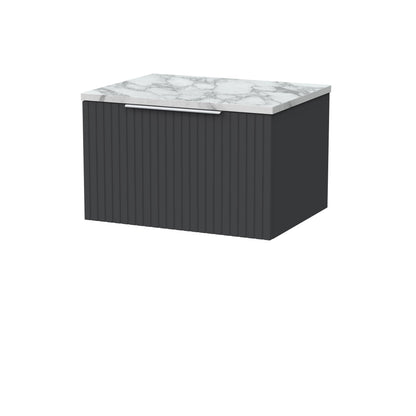 [BFLF1422LCM] Callingwood Contemporary Wall Hung 1 Drawer Vanity Unit with Carrera Marble Laminate Worktop, Choice of Size and Colour - Cutout