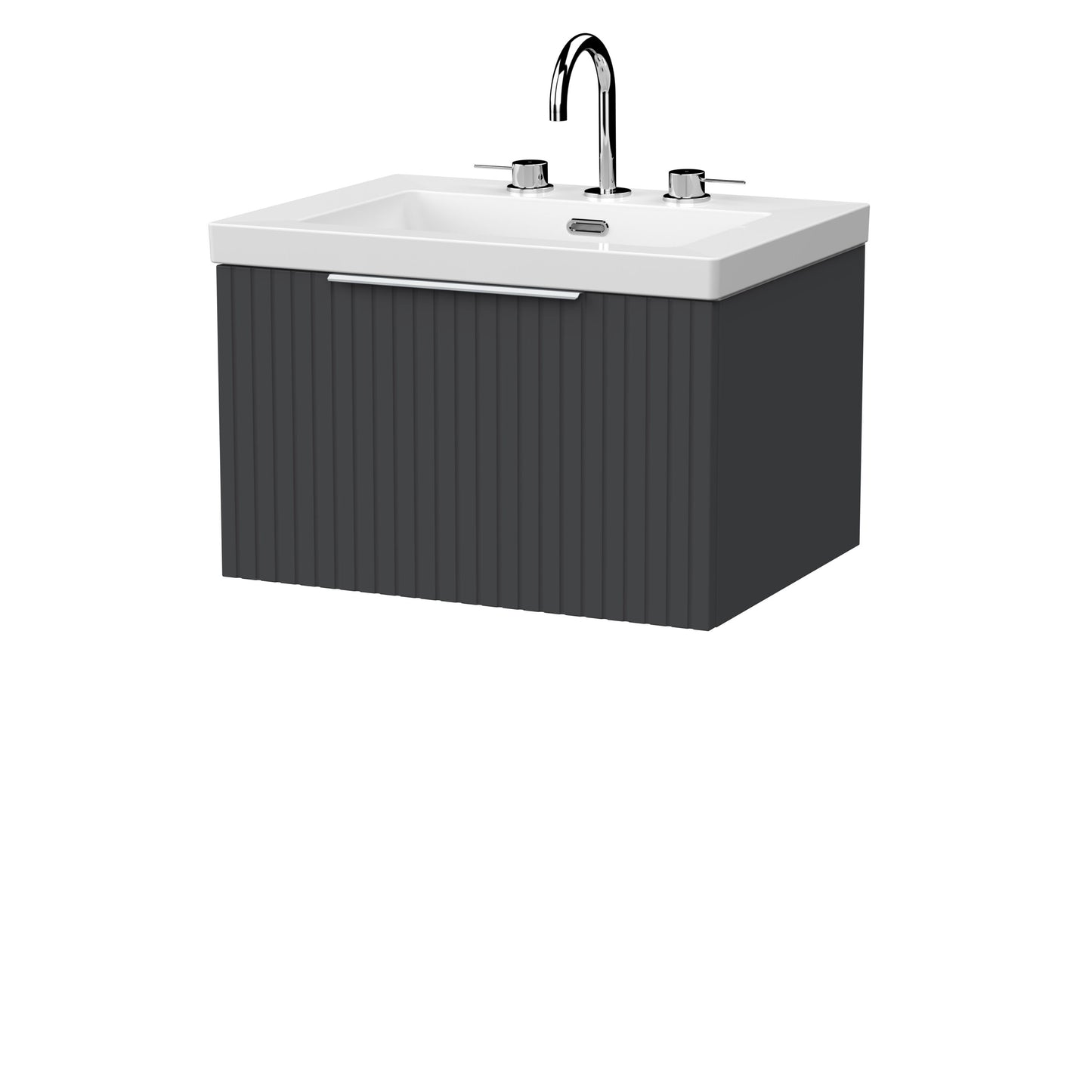 [BFLF1422M] Callingwood Contemporary Wall Hung 1 Drawer Vanity Unit with 3 Tap Hole Fireclay Basin, Choice of Size and Colour - Cutout